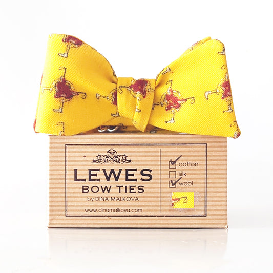 mustard yellow burgundy wool bow tie