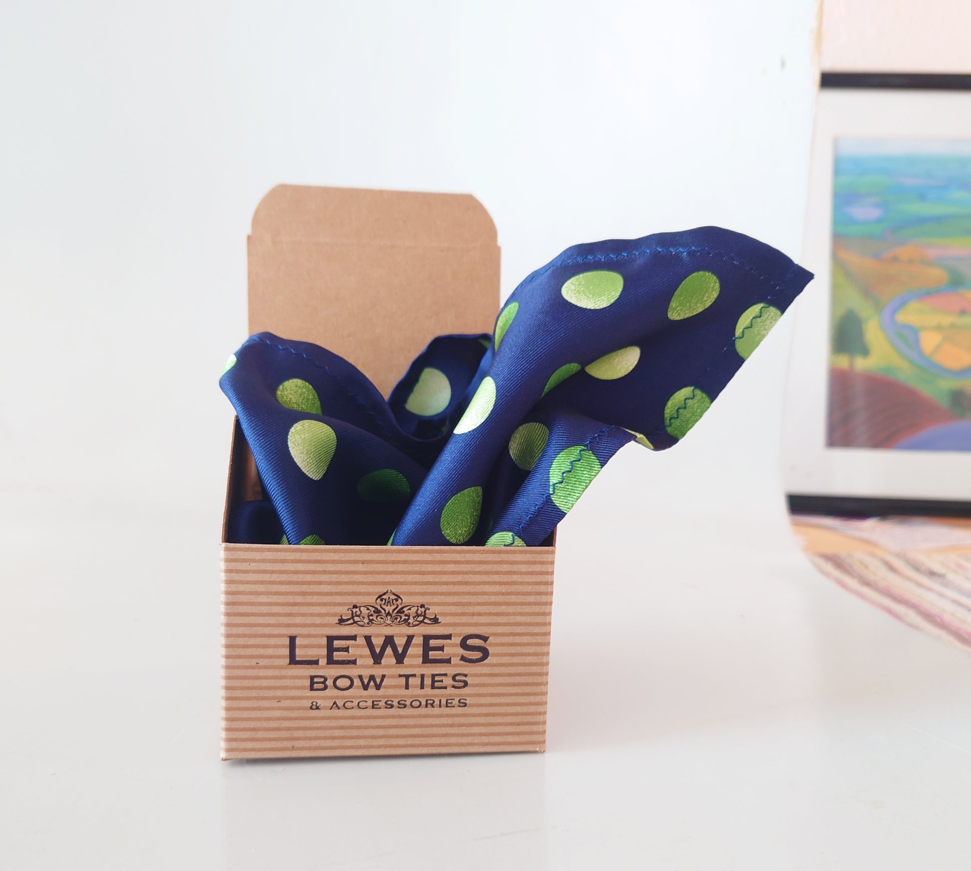 navy and green large polka dot silk pocket square