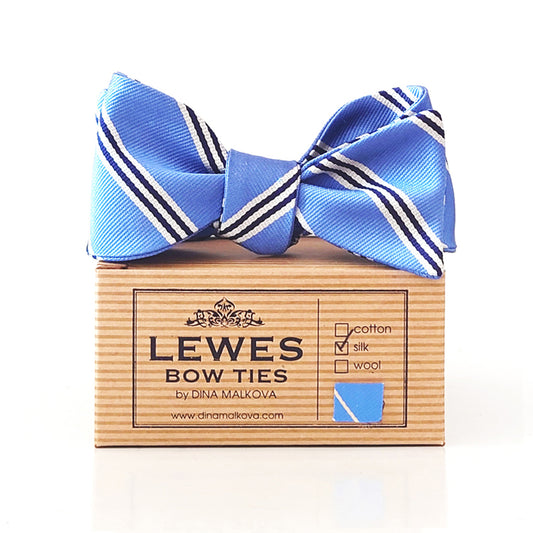 sky blue stripe silk bow tie