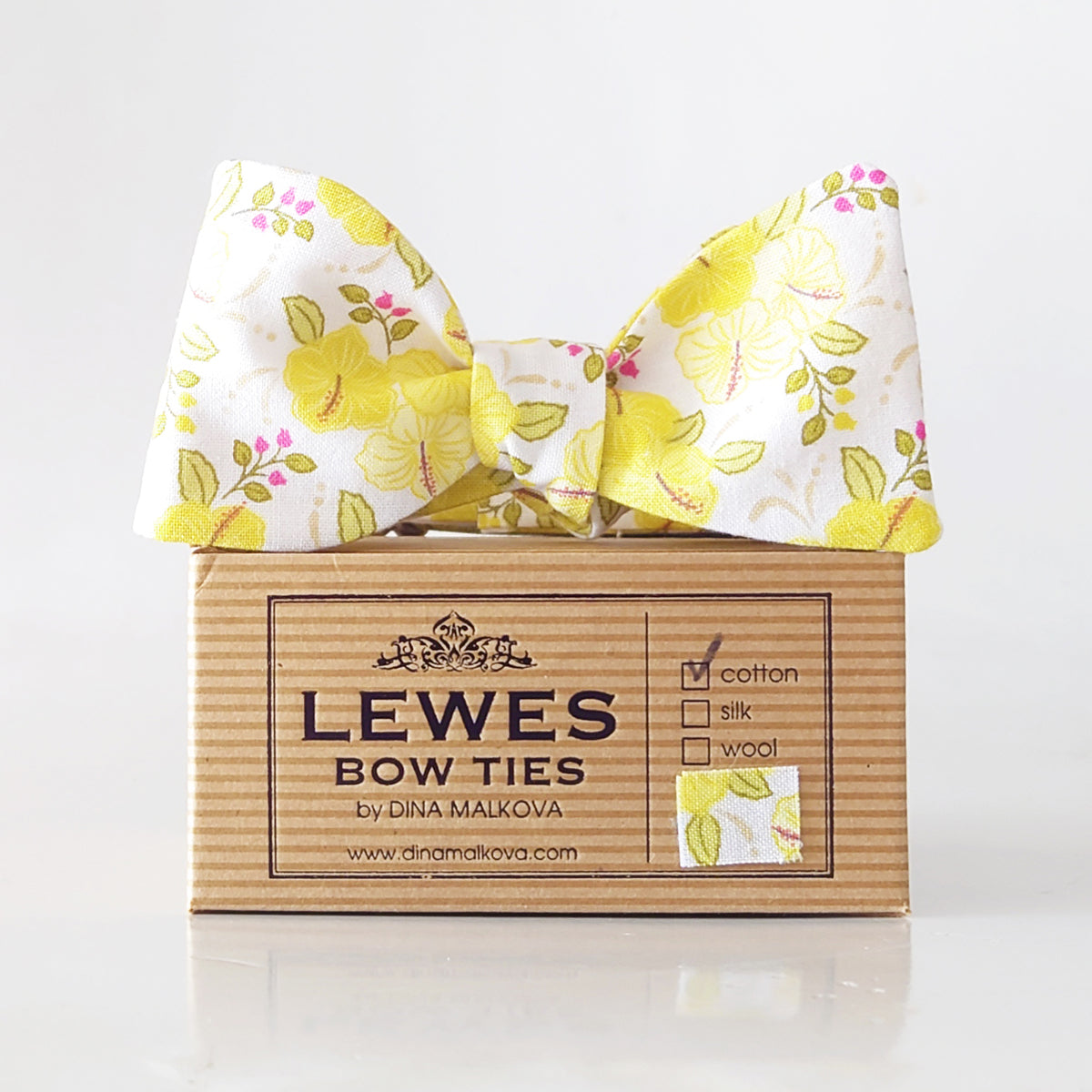 yellow floral cotton bow tie